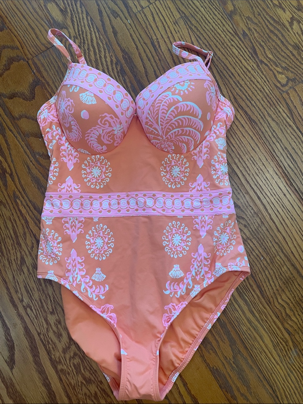 Lilly Pulitzer Coral with Light Pink Paisley-Print One-Piece Swimsuit